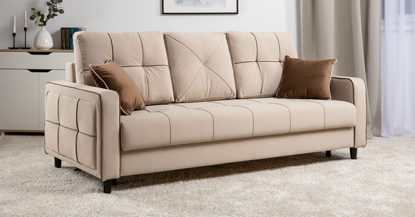 Диван-кровать прямой Черри ТД 284 велюр Irida 02 светло-бежевый, Эвита шоколад бежево-коричневый