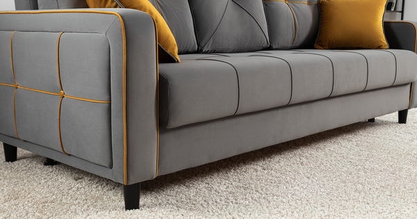 Диван-кровать прямой Черри ТД 287 велюр Irida 21 серый, Эвита умбер горчичный