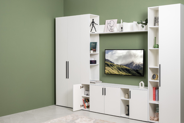 Гостиная Эйр композиция 1 белый PE шагрень, собирается на любую сторону