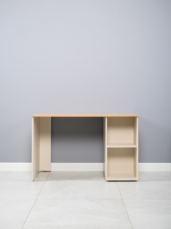 Стол письменный Лайт 12.163 сатин 7045 SU, гикори рокфорд натуральный KO86 PW, сборка на любую сторону, два варианта сборки тумбы