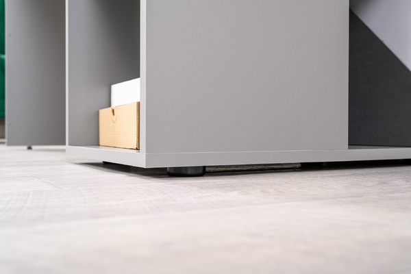 Стол письменный Лайт 12.163 серый шифер, дуб белый exclusive OW D4430, сборка на любую сторону, два варианта сборки тумбы