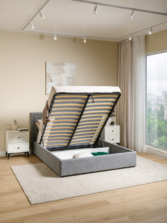 Кровать Марион 160 велюр OCEAN 023 серый с ортопедическим основанием и подъемным механизмом (спальное место 160 х 200)
