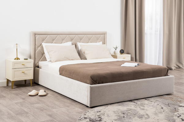 Кровать Марион 160 велюр OCEAN 002 бежевый с ортопедическим основанием и подъемным механизмом (спальное место 160 х 200)