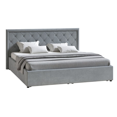 Кровать Марион 180 велюр OCEAN 023 серый с ортопедическим основанием и подъемным механизмом (спальное место 180 х 200)