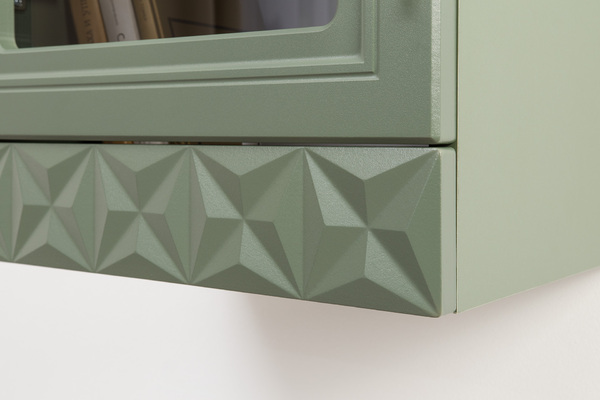 Гостиная Марион композиция 2 дымчатый зеленый K521, олива шагрень AG 1050 ПВХ, белый PE шагрень (собирается на любую сторону)