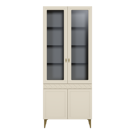 Гостиная Марион композиция 1 слоновая кость С341 PE, слоновая кость 6898 ПВХ, белый PE шагрень (собирается на любую сторону)