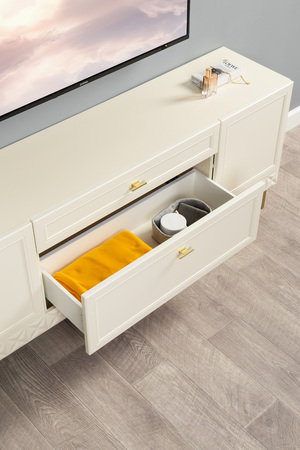 Гостиная Марион композиция 2 слоновая кость С341 PE, слоновая кость 6898 ПВХ, белый PE шагрень (собирается на любую сторону)