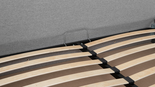 Кровать Миа 180 рогожка серый, кант желтовато-коричневый с ортопедическим основанием и подъемным механизмом