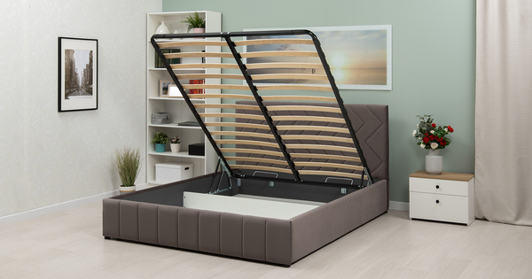 Кровать Милана 160 велюр серо-коричневый с ортопедическим основанием и подъемным механизмом