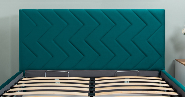 Кровать Милана 160 велюр сине-зеленый с ортопедическим основанием и подъемным механизмом