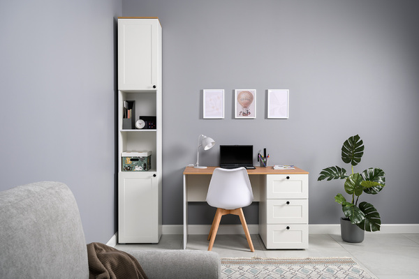 Стол письменный Остин 12.159 белый PE шагрень, дуб золотой CRAFT, белая шагрень 4101 ПВХ, сборка на любую сторону