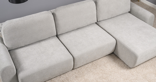 Диван-кровать угловой Тэдди 1506 композиция 3, букле Pique 011 серый, модульная система, сборка на любую сторону